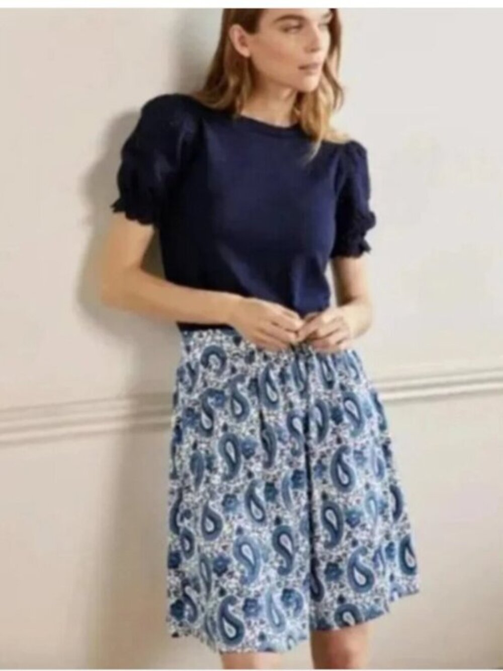 Boden Women Jersey Skirt Hyacinth Blue Enchanting Paisley pull on skirt  size 2